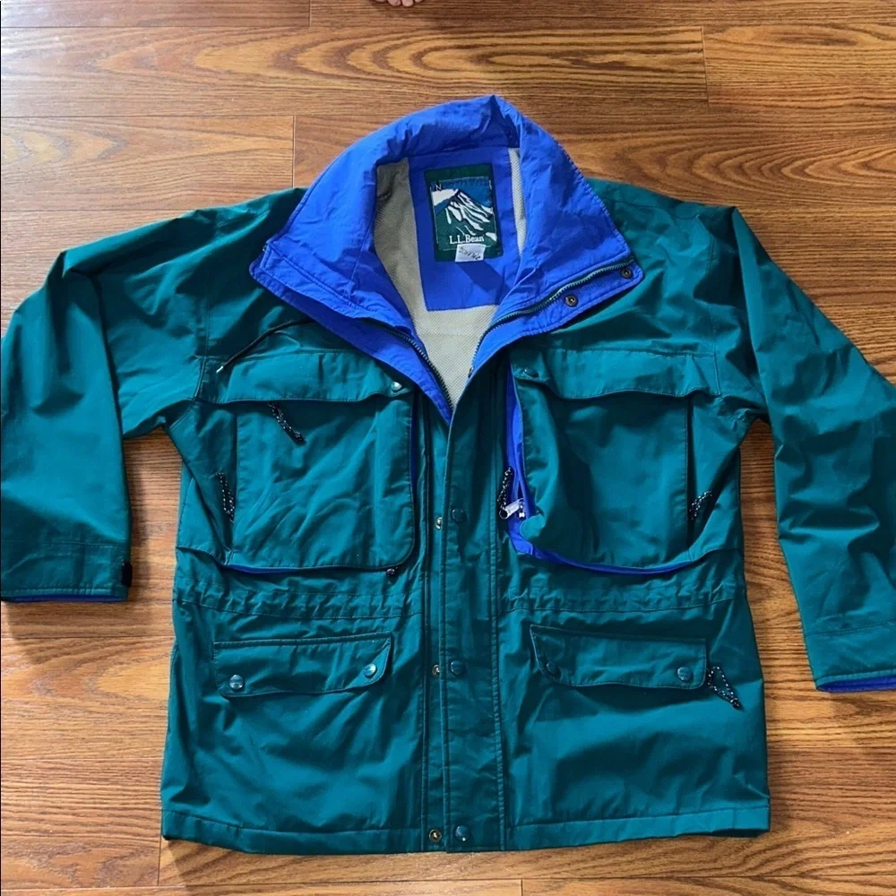 Vintage Y2K LL Bean North Col Hooded Jacket Mens XL Gore Tex Green and Blue